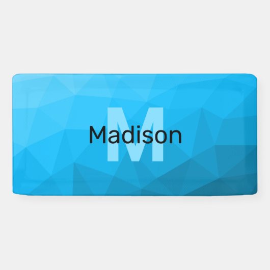 Blauw cyaan gradiënt geometrisch maaspatroon Monog Spandoek (Horizontaal)