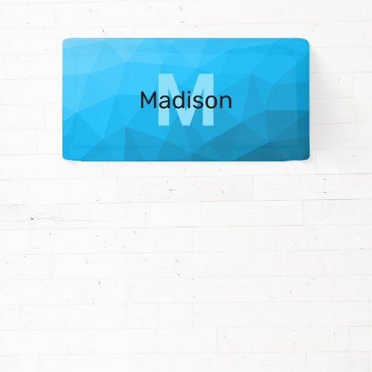 Blauw cyaan gradiënt geometrisch maaspatroon Monog Spandoek (Insitu)