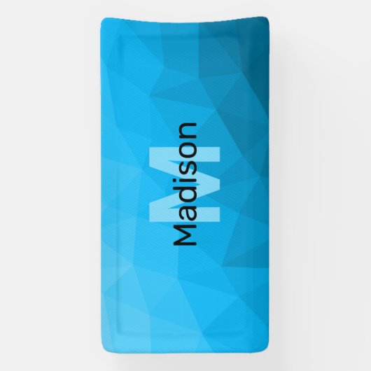 Blauw cyaan gradiënt geometrisch maaspatroon Monog Spandoek (Verticaal)