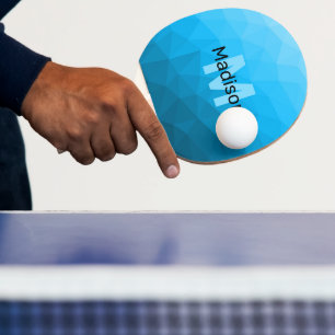 Blauw cyaan gradiënt geometrisch maaspatroon Monog Tafeltennisbatje