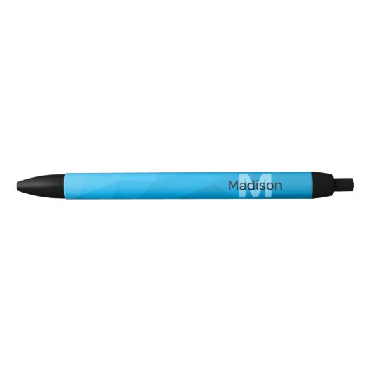 Blauw cyaan gradiënt geometrisch maaspatroon Monog Zwarte Inkt Pen (Voorkant)