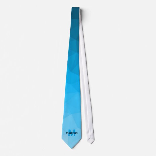 Blauw cyaan verloop geometrie mesh patroon Monogra Stropdas (Voorkant)