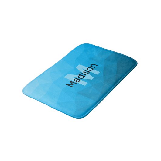 Blauw cyaan verloop geometrisch mesh patroon Monog Badmat (Gekanteld)