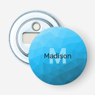 Blauw cyaan verloop geometrisch mesh patroon Monog Button Flesopener