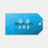 Blauw cyaan verloop geometrisch mesh patroon Monog Cadeaulabel (Voorkant (Horizontaal))