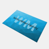 Blauw cyaan verloop geometrisch mesh patroon Monog Deurmat (Schuin)