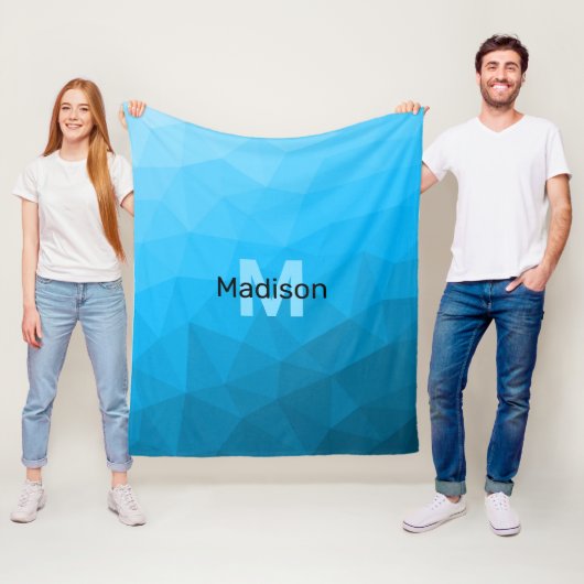 Blauw cyaan verloop geometrisch mesh patroon Monog Fleece Deken (In situ)