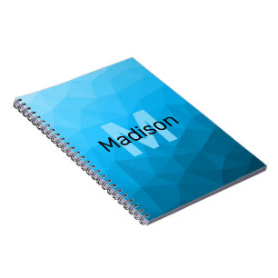 Blauw cyaan verloop geometrisch mesh patroon Monog Notitieboek