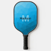Blauw cyaan verloop geometrisch mesh patroon Monog Pickleball Paddle (Voorkant)