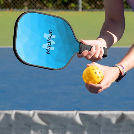 Blauw cyaan verloop geometrisch mesh patroon Monog Pickleball Paddle (Insitu)