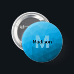 Blauw cyaan verloop geometrisch mesh patroon Monog Ronde Button 5,7 Cm<br><div class="desc">Monogram Personaliseer met uw aangepaste initiaal en naam. 
Driehoek geometrische mesh met licht donkerblauw ombre verloop. 
patroon,  ombre,  mesh,  driehoeken,  geometrie,  geometrisch,  verloop,  cool,  driehoek,  helder,  blauw,  cyaan</div>