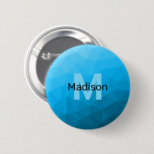 Blauw cyaan verloop geometrisch mesh patroon Monog Ronde Button 5,7 Cm
