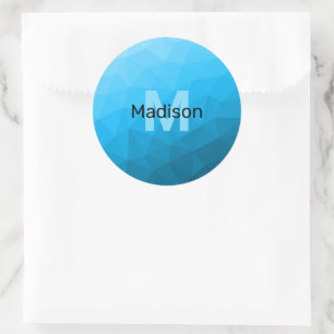 Blauw cyaan verloop geometrisch mesh patroon Monog Ronde Sticker