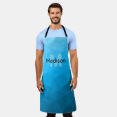 Blauw cyaan verloop geometrisch mesh patroon Monog Schort (Gedragen)