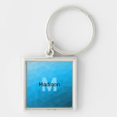 Blauw cyaan verloop geometrisch mesh patroon Monog Sleutelhanger (Voorkant)