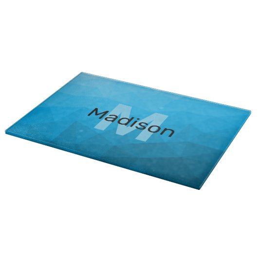 Blauw cyaan verloop geometrisch mesh patroon Monog Snijplank (Hoek)
