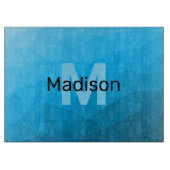 Blauw cyaan verloop geometrisch mesh patroon Monog Snijplank (Voorkant)