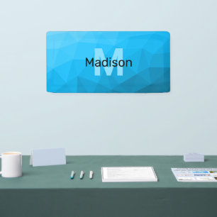 Blauw cyaan verloop geometrisch mesh patroon Monog Spandoek