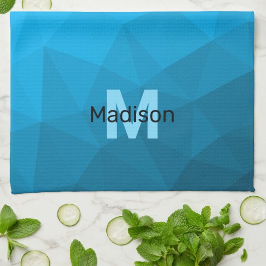 Blauw cyaan verloop geometrisch mesh patroon Monog Theedoek (Gevouwen)
