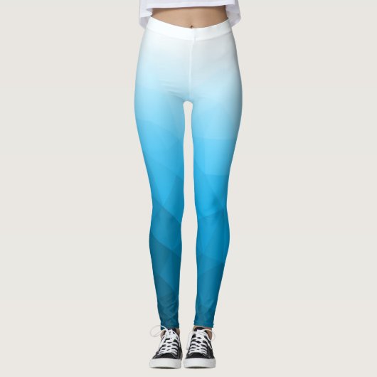 Blauw cyaan Witte Gradiënt Geometrisch Gaas Patroo Leggings (Voorkant)