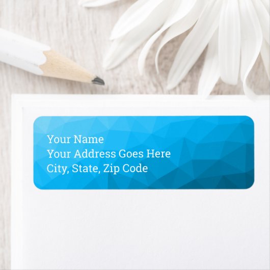 Blauw cyaangradiëntgeometrisch maaspatroon etiket (Insitu)