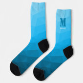Blauw cyan geometrisch mesh patroon Monogram Sokken (Links)
