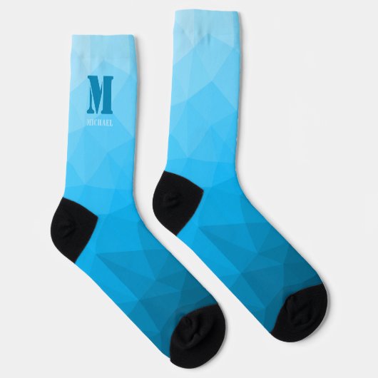 Blauw cyan geometrisch mesh patroon Monogram Sokken (Rechts)