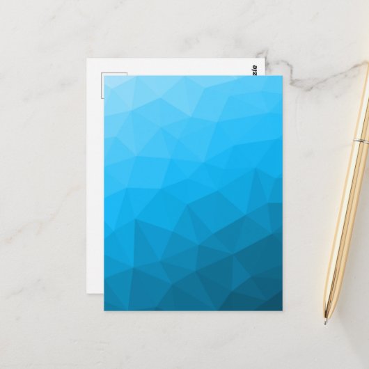 Blauw cyan verloop geometrisch mesh patroon Drieho Briefkaart (Voorkant / Achterkant in situ)