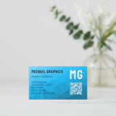 Blauw cyan verloop geometrisch mesh patroon QR-cod Visitekaartje (Staand voorkant)