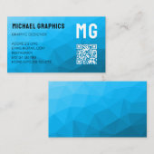 Blauw cyan verloop geometrisch mesh patroon QR-cod Visitekaartje (Voorkant / Achterkant)