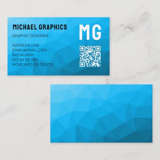 Blauw cyan verloop geometrisch mesh patroon QR-cod Visitekaartje (Voorkant / Achterkant)