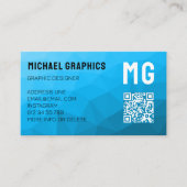 Blauw cyan verloop geometrisch mesh patroon QR-cod Visitekaartje (Voorkant)