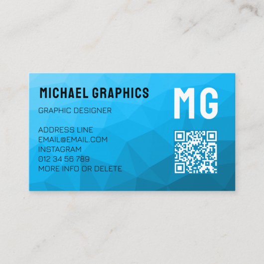 Blauw cyan verloop geometrisch mesh patroon QR-cod Visitekaartje (Voorkant)