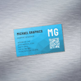 Blauw cyan verloop geometrisch meshpatroon QR-code Magnetisch Visitekaartje