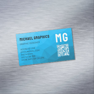 Blauw cyan verloop geometrisch meshpatroon QR-code Magnetisch Visitekaartje