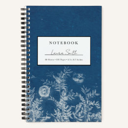 Blauw cyanotype bloem gepersonaliseerd notitieboek