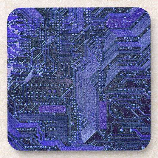 Blauw cyber circuit printplaat tech kunst elektron bier onderzetter (Voorkant)