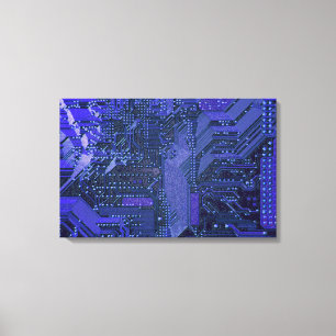 Blauw cyber circuit printplaat tech kunst elektron canvas afdruk