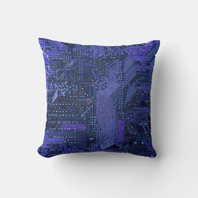 Blauw cyber circuit printplaat tech kunst elektron kussen (Voorkant)
