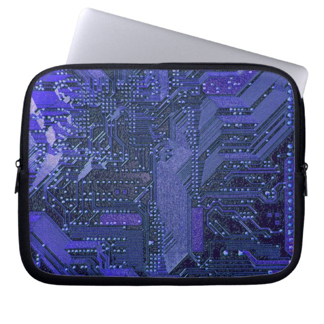 Blauw cyber circuit printplaat tech kunst elektron laptop sleeve (Voorkant)
