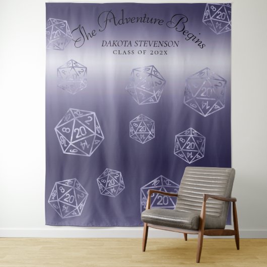 Blauw D20 | RPG Dice Weddenschap Foto Booth Backdr Wandkleed (In situ)