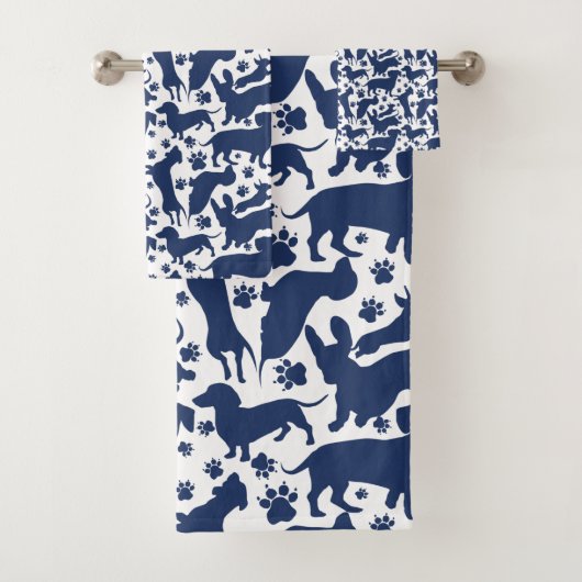 Blauw Dachshund Pattern-Sierkussen Bad Handdoek (Insitu)