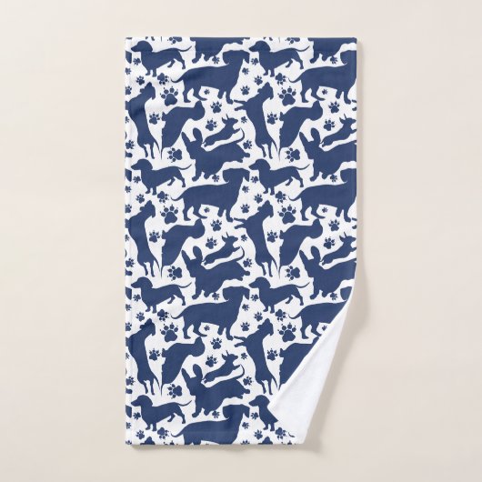 Blauw Dachshund Pattern-Sierkussen Bad Handdoek (Handdoek)