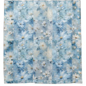 Blauw Daisy Bloemen Patchwork Douchegordijn (Voorkant)