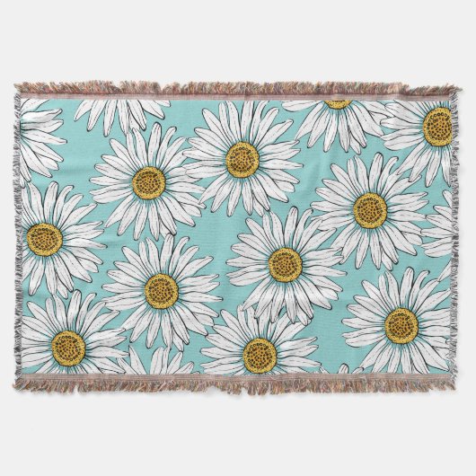 Blauw  Daisy bloemmotief Deken (Voorkant)