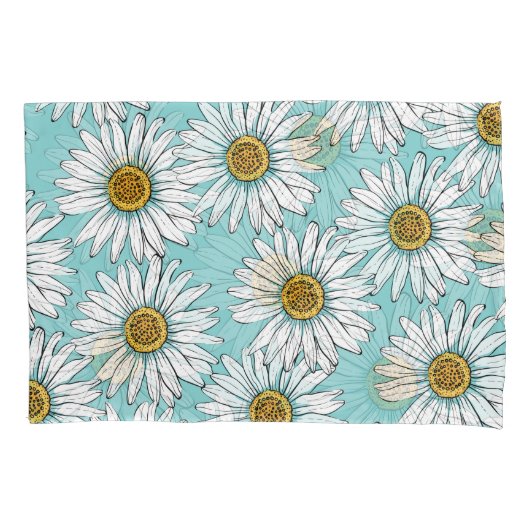 Blauw  Daisy bloemmotief Kussensloop (Voorkant)
