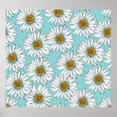 Blauw  Daisy bloemmotief Poster (Voorkant)