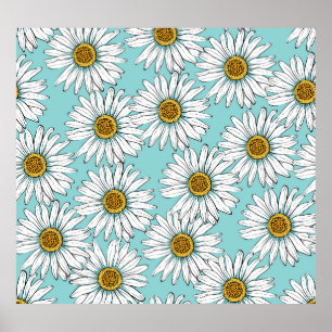 Blauw  Daisy bloemmotief Poster