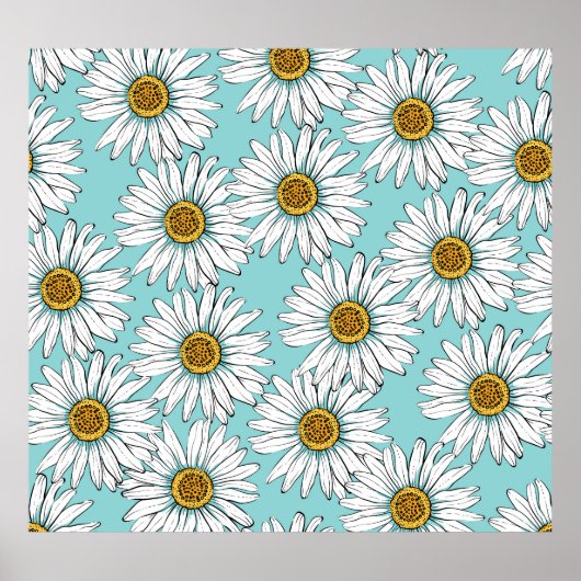 Blauw  Daisy bloemmotief Poster (Voorkant)