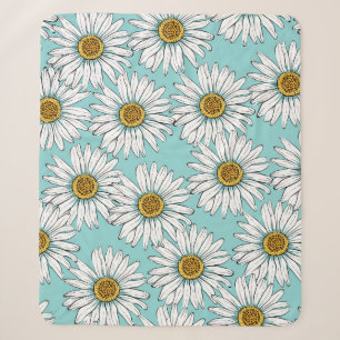 Blauw  Daisy bloemmotief Sherpa Deken